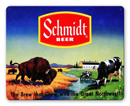 Schmidt Beer Ad Bison Metal Sign 15 x 12 Inches