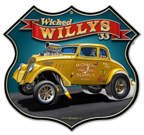 Wicked 1933 Willy's Shield Metal Sign 18 x 17 Inches