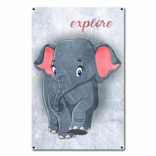 Explore Elephant Metal Sign 13 x 20 Inches