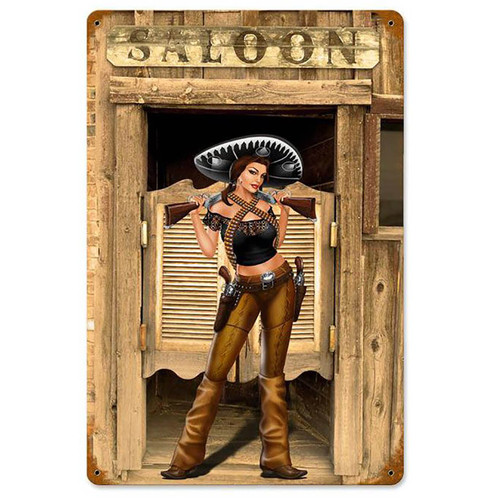 Bandita Saloon Pinup Metal Sign 12 x 18 Inches