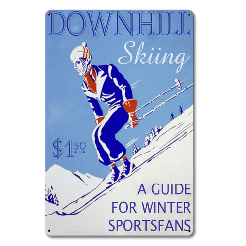 Downhill Skiing Guide Metal Sign 12 x 18 Inches