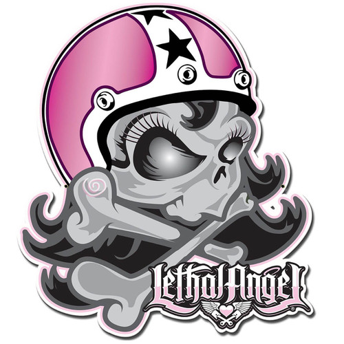 Lethal Angel Skull Pink Helmet Metal Sign 20 x 17 Inches