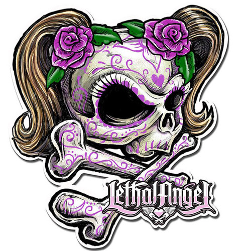 Lethal Angel Skull Pink Helmet Metal Sign 20 x 17 Inches
