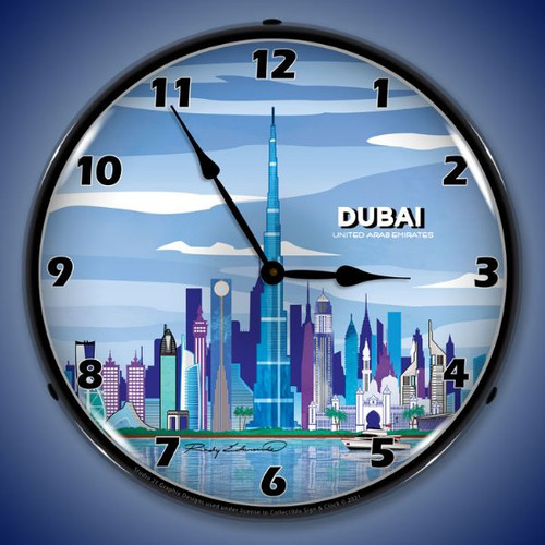 Dubai Skyline LED Lighted Wall Clock 14 x 14 Inches