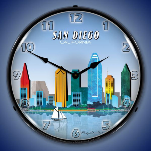 San Diego Skyline LED Lighted Wall Clock 14 x 14 Inches