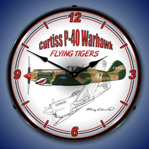 Curtiss P-40 Warhawk LED Lighted Wall Clock 14 x 14 Inches