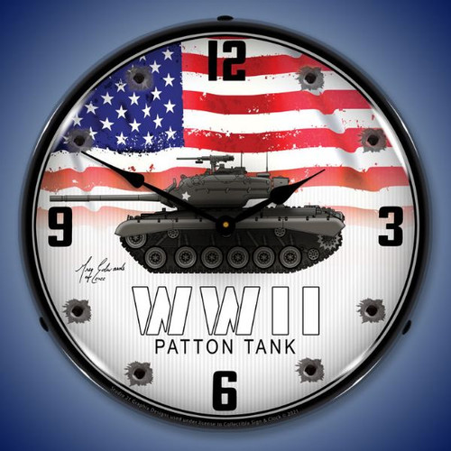 WWII Patton Tank LED Lighted Wall Clock 14 x 14 Inches