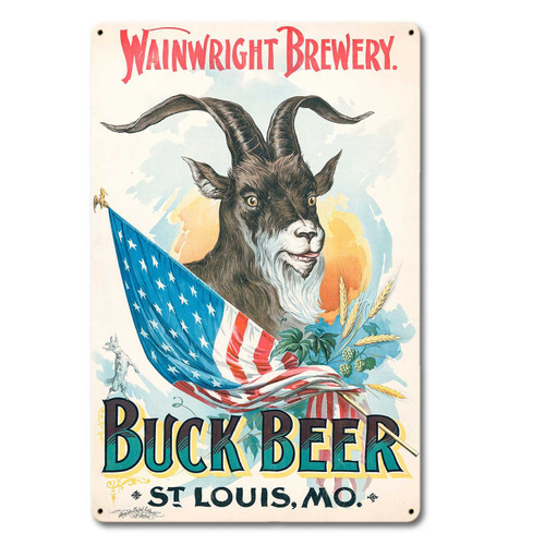 Buck Beer Vintage Metal Sign 24 x 36 Inches