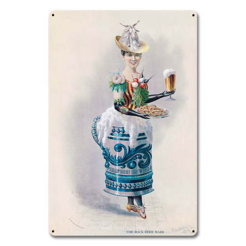 Bock Beer Maid Metal Sign 12 x 18 Inches