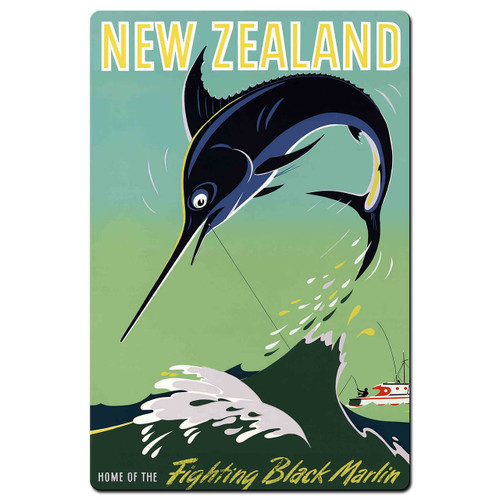 New Zealand Fighting Black Marlin Metal Sign 24 x 36 Inches