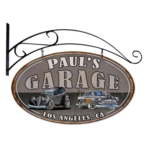 Garage  Double Sided Oval Metal Sign (with hanger) - Personalized 24 x 14 Inches