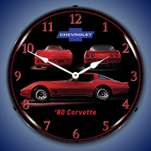 1980 Corvette LED Lighted Wall Clock 14 x 14 Inches