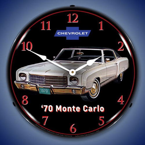 1970 Monte Carlo White LED Lighted Wall Clock 14 x 14 Inches