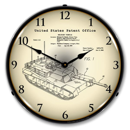 1995 M1A2 Abrams Main Battle Tank Patent LED Lighted Wall Clock 14 x 14 Inches