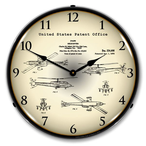 1973 AH-64 Apache Helicopter Patent LED Lighted Wall Clock 14 x 14 Inches