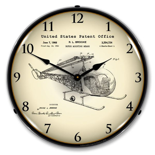 1966 Bell 47D-1 Helicopter Patent LED Lighted Wall Clock 14 x 14 Inches