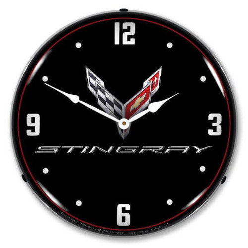 Corvette C8 Stingray Black Tie LED Lighted Wall Clock 14 x 14 Inches
