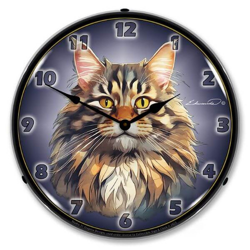 Main Coon Cat LED Lighted Wall Clock 14 x 14 Inches