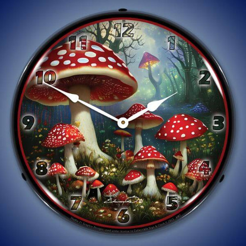 Amanita Muscaria Mushroom LED Lighted Wall Clock 14 x 14 Inches