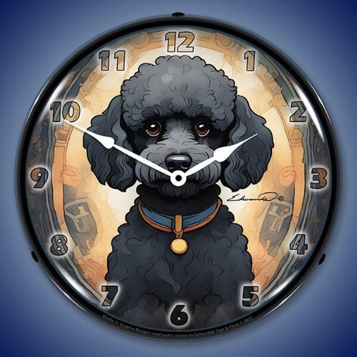 Black Poodle LED Lighted Wall Clock 14 x 14 Inches