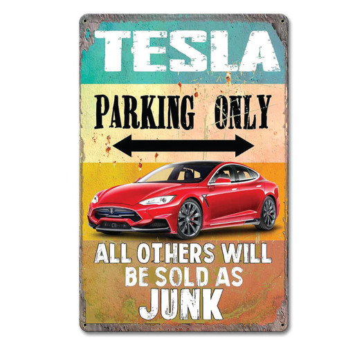 Tesla Parking Only Metal Sign 12 x 18 Inches