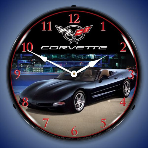 C5 Corvette Navy Blue Metallic LED Lighted Wall Clock 14 x 14 Inches