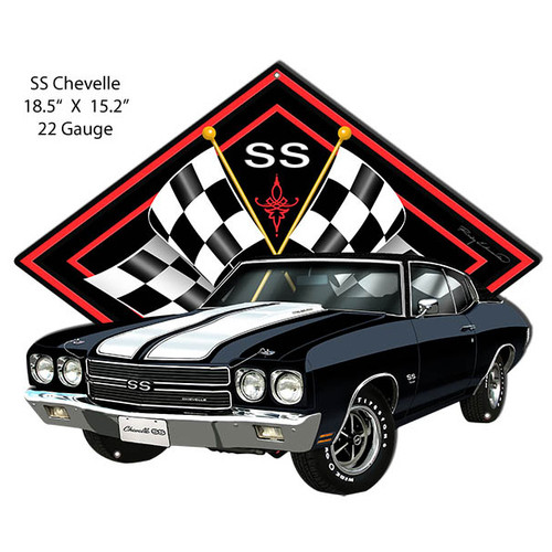 SS Chevelle Black Car Cut Out Metal Sign15.2×18.5