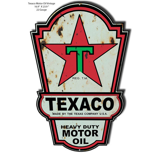Texaco Motor Oil Reproduction Vintage Cut Out Metal Sign 16.9 x 23.9 Inches
