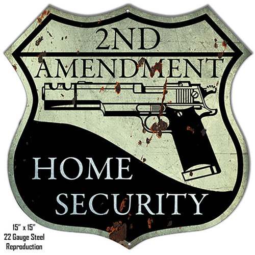 Distressed Reproduction 2ND Amendment Cut Out Shield Sign 15 x 15 Inches