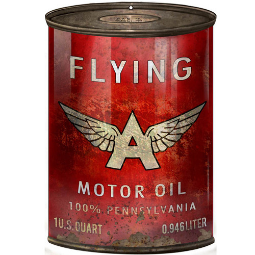 Flying A Gas Station Reproduction Motor Oil Can Metal Sign 12 x 18 Inches