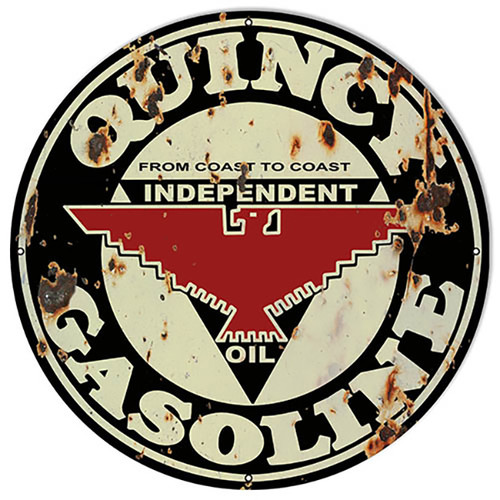Vintage Quincy Gasoline Reproduction Round Metal Sign 24 x 24 Inches