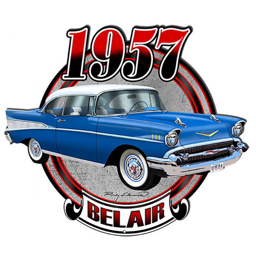 Chevy Bel Air Blue Laser Cut-Out Metal Sign By Rudy Edwards 16 18.5 Inches