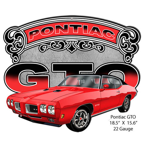 Pontiac GTO Red Cut Out Garage Metal Sign 15.6 x 18.5 Inches