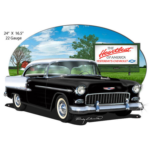 Chevy Black Heartbeat Cut-Out Garage Metal Sign 24 x 16.5 Inches