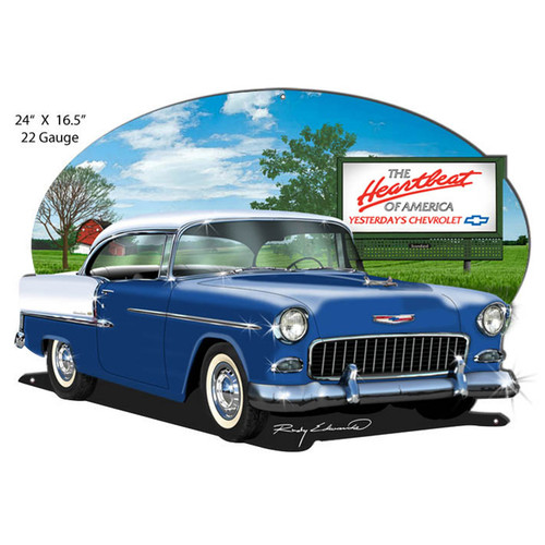 Chevy Blue Heartbeat Cut-Out Garage Metal Sign 24 x 16.5 Inches