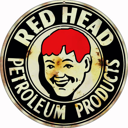 Red Head Petroleum Reproduction Vintage Motor Oil Round Metal Sign 14 x 14 Inches