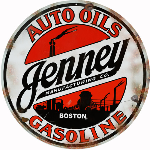 Jenney Gasoline Reproduction Vintage Motor Oil Round Metal Sign 14 x 14 Inches