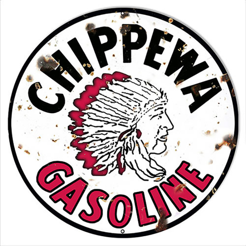 Chippewa Gasoline Reproduction Vintage Round Metal Sign 14 x 14 Inches