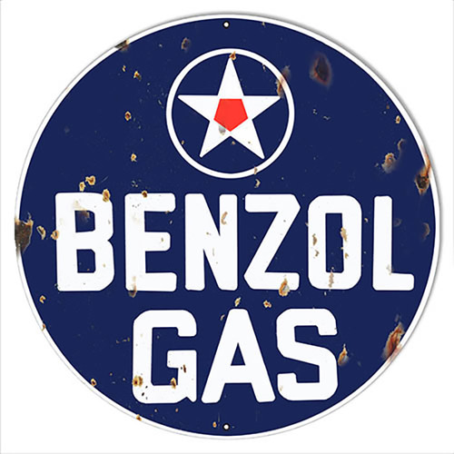 Benzol Motor Oil Vintage Reproduction Gas Station Round Metal Sign 14 x 14 Inches