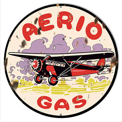 Aerio Gasoline Reproduction Motor Oil Round Metal Sign 14 x 14 Inches