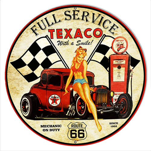 Full Service Texaco Route 66 Round Metal Sign 14 x 14 Inches