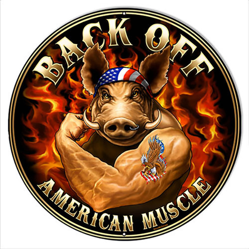 American Muscle Patriotic Garage Art Round Metal Sign 14 x 14 Inches