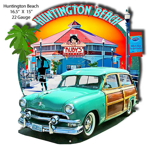 Huntington Beach Cut-Out Metal Sign 15 x 16.5 Inches