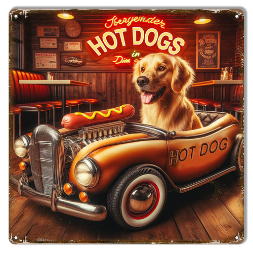 HOT DOG! Golden Retriever Metal Sign 12 x 12 Inches