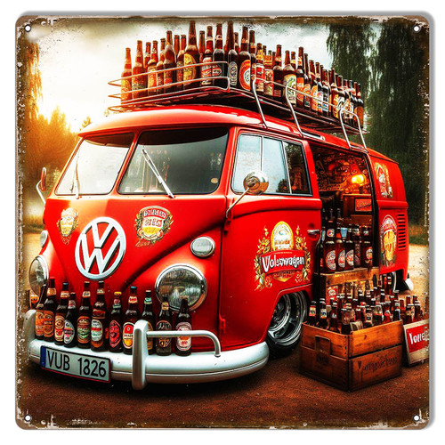 Beer Bus Metal Sign 12 x 12 Inches