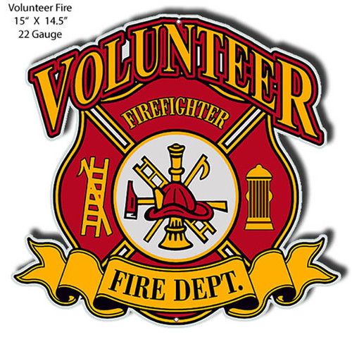 Volunteer Fire Dept Cut Out Man Cave Metal Sign 14.5 x 15 Inches