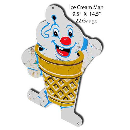 Ice Cream Man Cut-Out Metal Sign 9.5 x 14.5 Inches