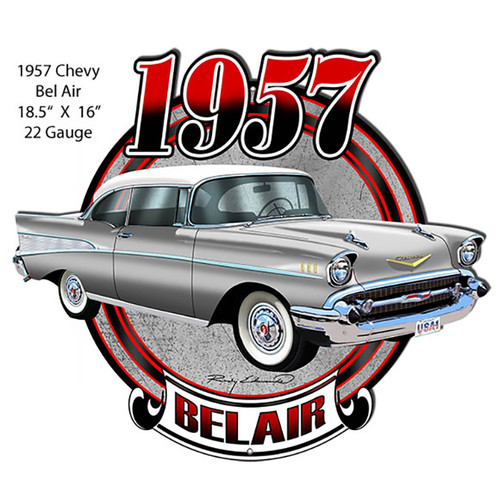 Chevy Bel Air Silver Laser Cut-Out Metal Sign 18.5" x 16"