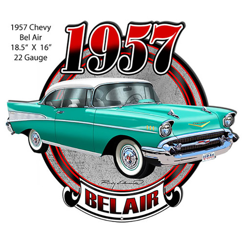 Chevy Bel Air Turquoise Laser Cut-Out Metal Sign 18.5" x 16"
