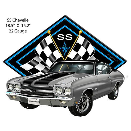 SS Chevelle Silver Car Cut Out Metal Sign 15.2" x 18.5"